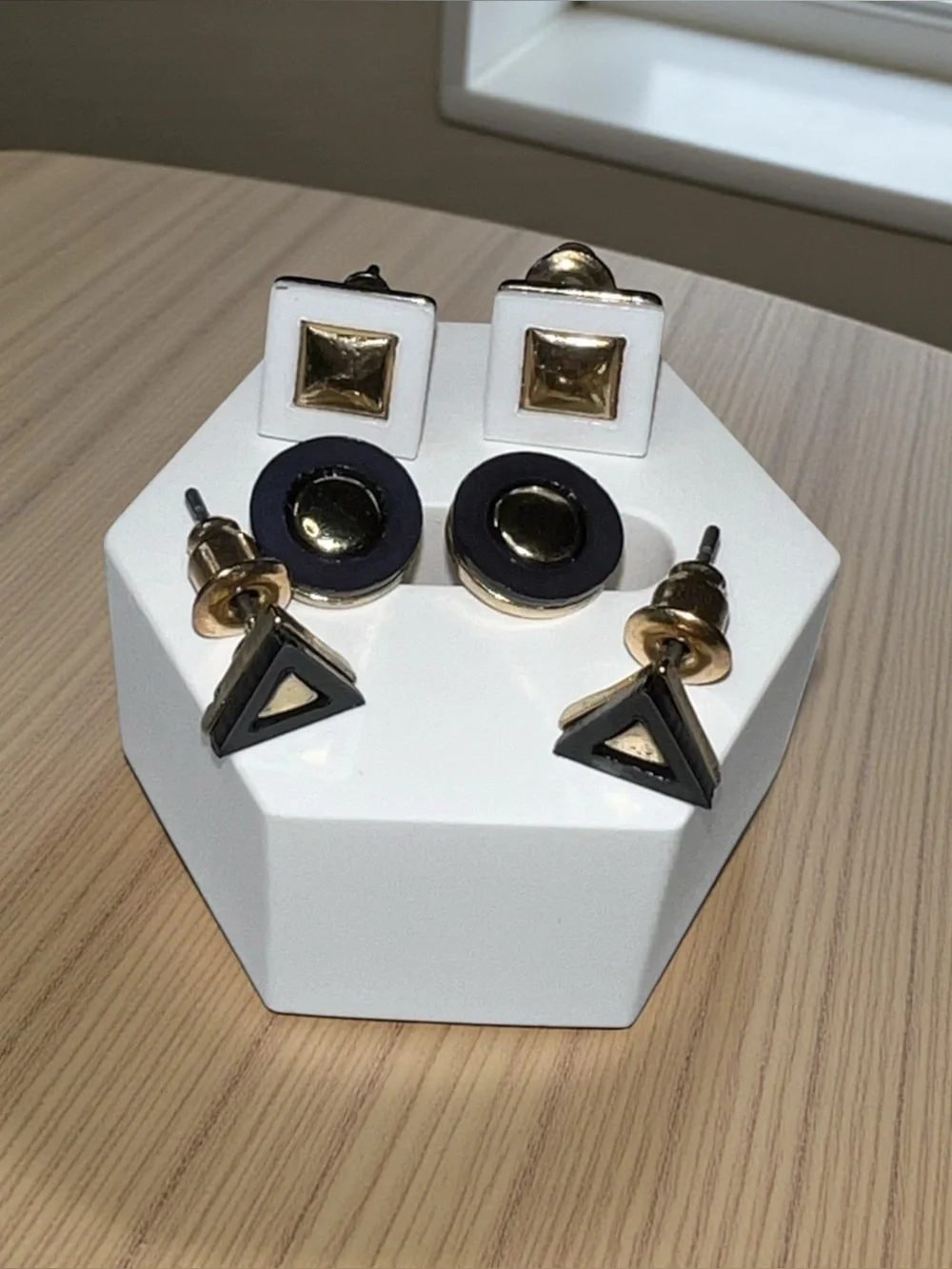 Stud Earring Set - Black & White with Gold Accents